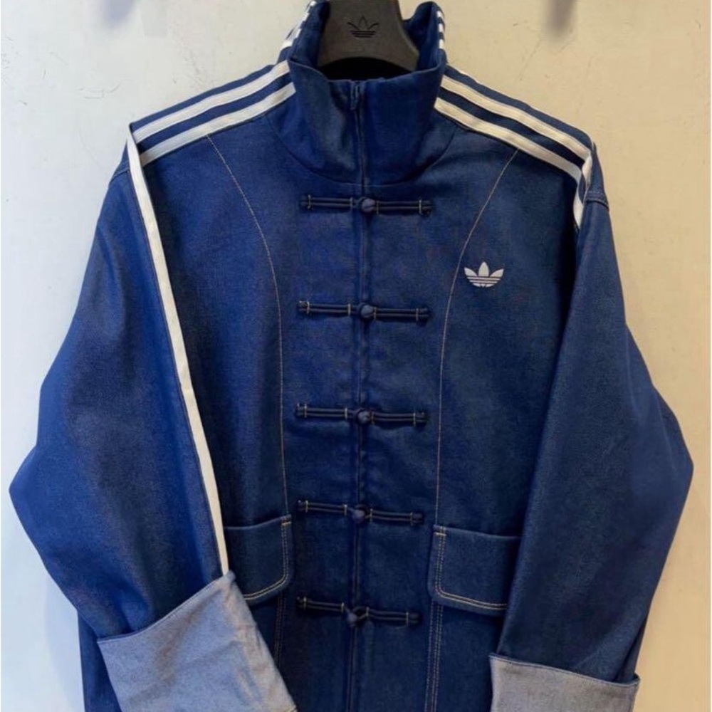 Adidas Originals Chinese Denim Jacket Blue For Unisex - Size S - JW196 - Picture 2 of 4